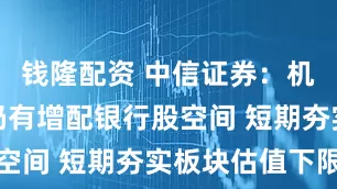 钱隆配资 中信证券：机构投资者仍有增配银行股空间 短期夯实板块估值下限